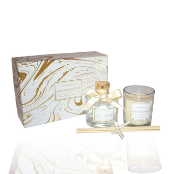 Platinum gift box: 100ml round bottle reed diffuser+100g scented candle luxury gift set